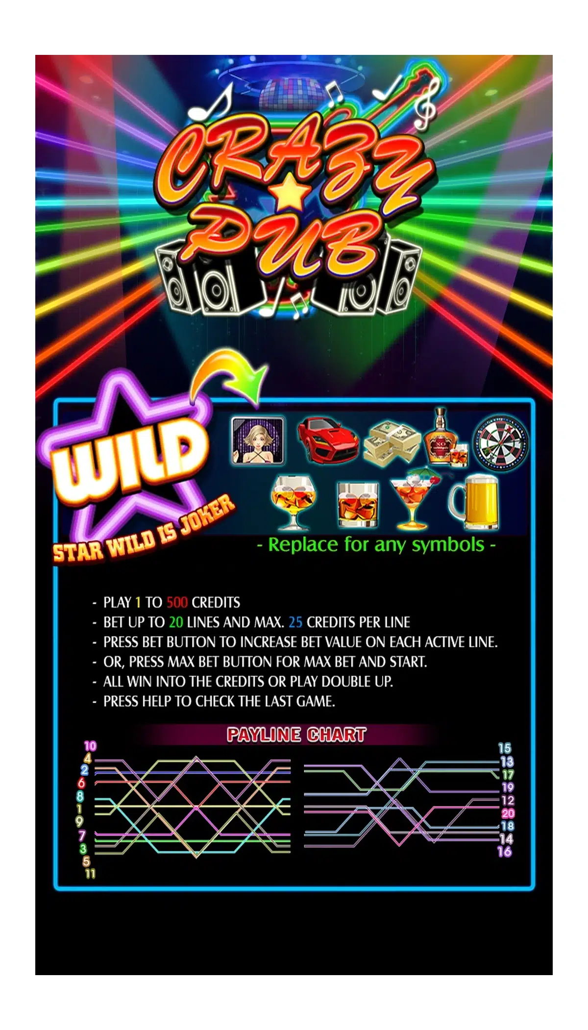 Crazy Pub 20 Line Vertical Game — game feature detail image 7.