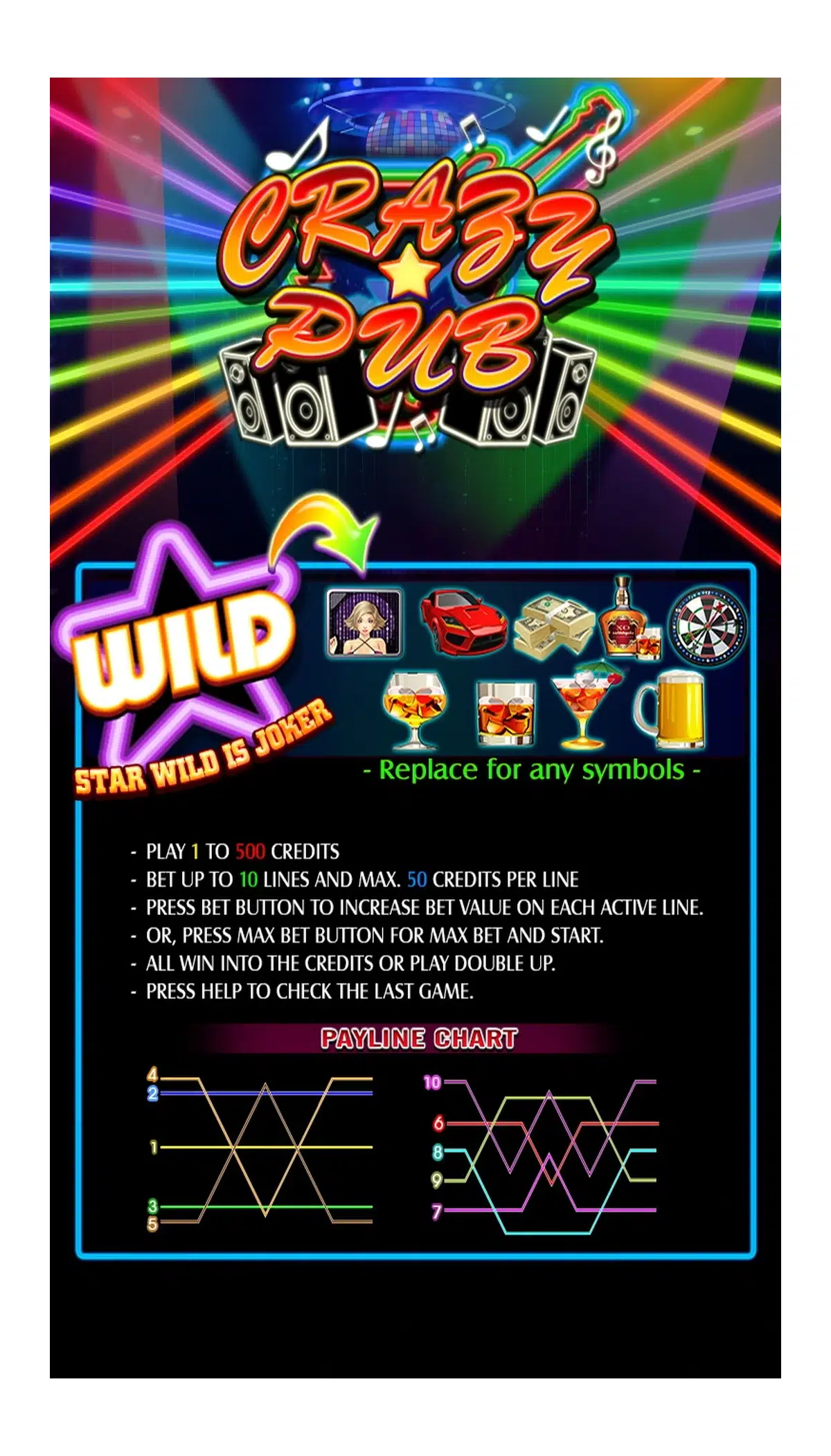 Crazy Pub 20 Line Vertical Game — game feature detail image 8.
